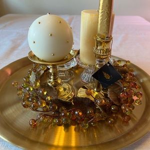 CRATE & BARREL MULTI FACETED JEWEL CANDLE RING 7’’ NIB AMBER HUES